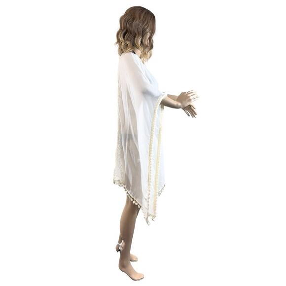 C02 Irgus Brand Kaftan Lace Insert Pom Pom Cover Up Size M $65 - Picture 13 of 16
